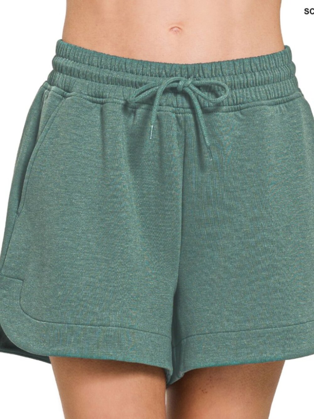 NEW Zenana Scuba Lounge Shorts Ash Jade Green High Waisted Athleisure Size Small